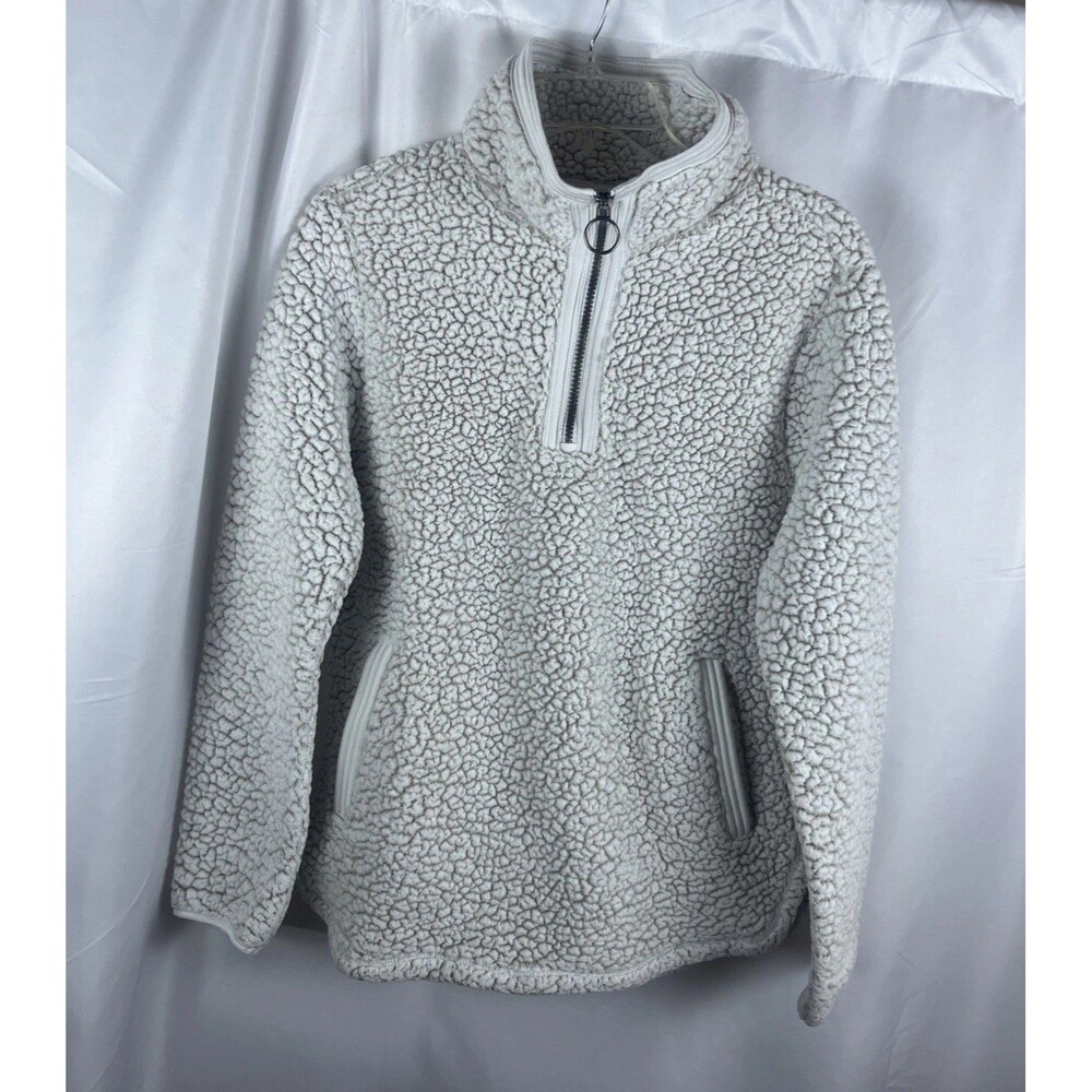 Cozy Sherpa Quarter-zip Neck Line Pullover Size M With Pockets Soft